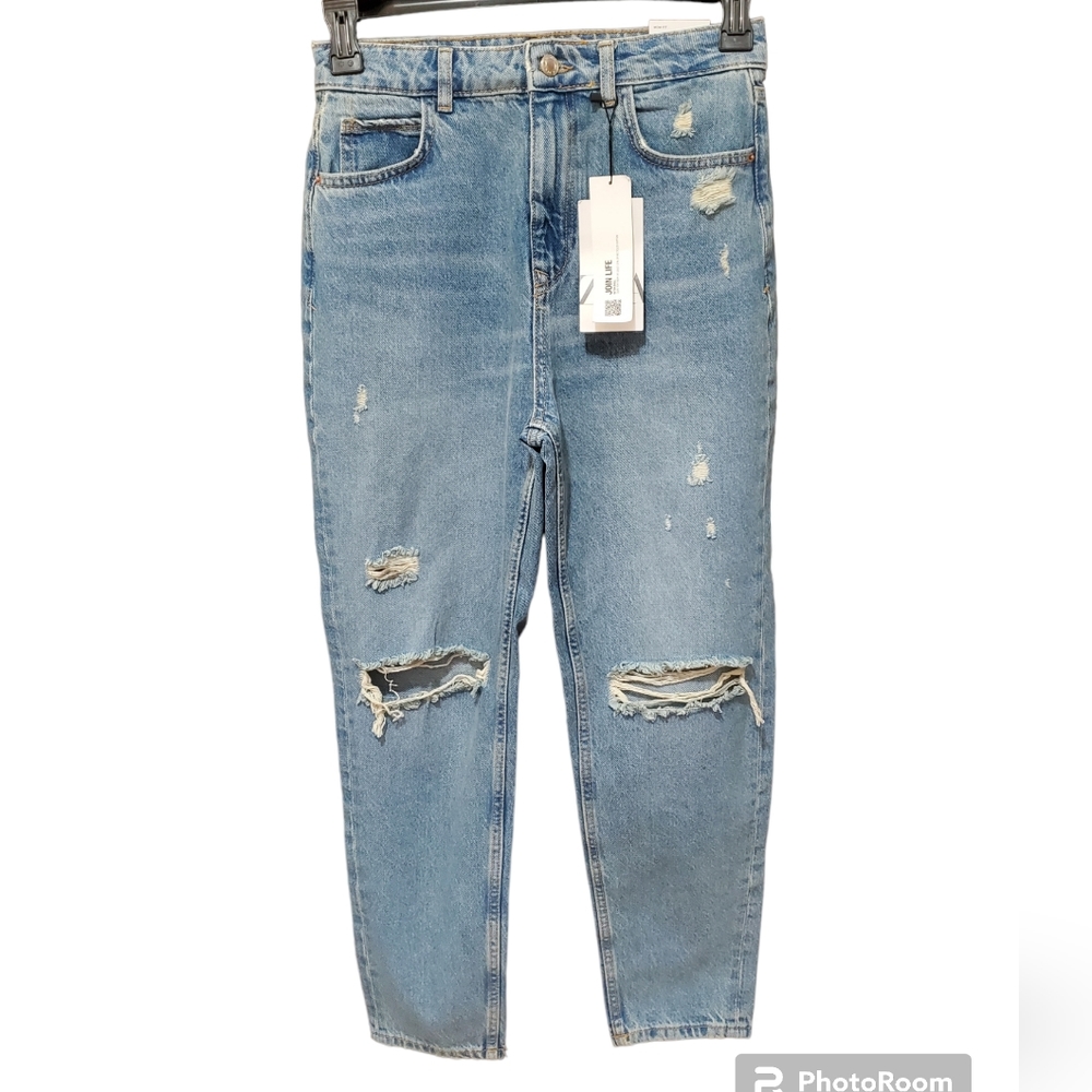 Zara Ripped High-Rise Rigid Fit Mom Ankle Length Jeans Size 6 - Picture 6 of 12